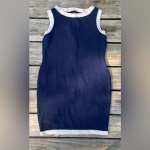 Vintage St John Collection by Marie Gray Navy White Trim Wool Shift Dress Size 6